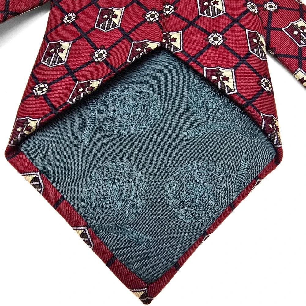 Tommy Hilfiger Mens Red Crest Lattice Silk Necktie‎ Italian Fabric Made in USA